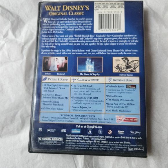 Cinderella DVD - Platinum Edition, Walt Disney Movie 2-Disc Special Edition Set - Picture 2 of 3